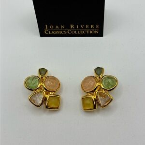 Joan Rivers Gold Clip on Earrings with Pastel Accents